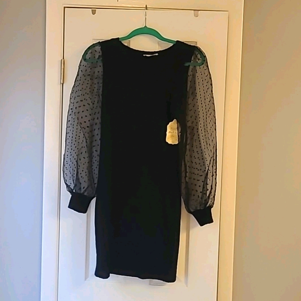 Little black dress with sheer sleeves NWT